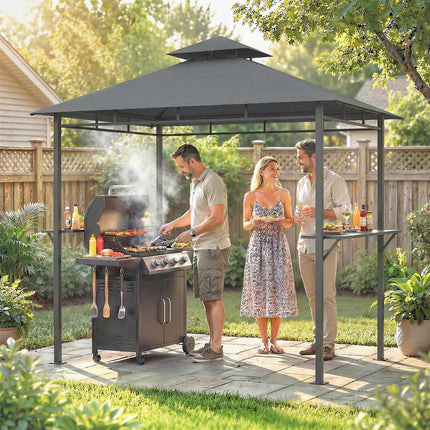 Grila paviljons 2,4x1,4m, ventilējams jumts, sānu plaukti