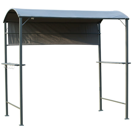 Grila paviljons ar liesmas aizsardzības jumtu, BBQ paviljons, 2 plaukti, poliesters, melns, 218x138x216 cm