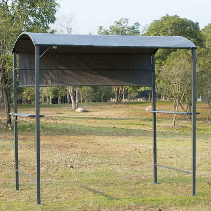 Grila paviljons ar liesmas aizsardzības jumtu, BBQ paviljons, 2 plaukti, poliesters, melns, 218x138x216 cm