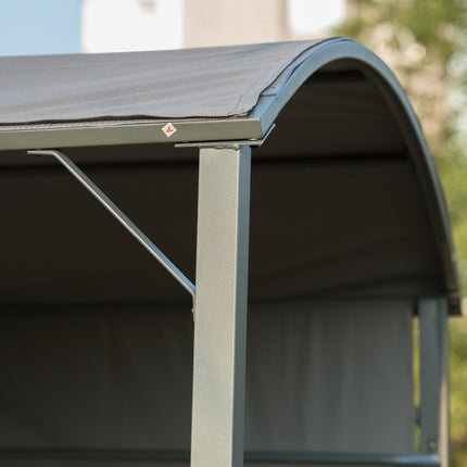 Grila paviljons ar liesmas aizsardzības jumtu, BBQ paviljons, 2 plaukti, poliesters, melns, 218x138x216 cm