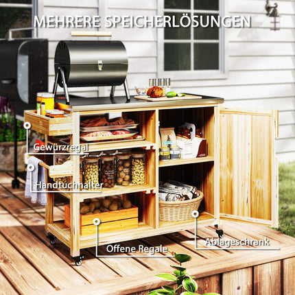 Outdoor charcoal grill trailer - 6-tier wooden grill table