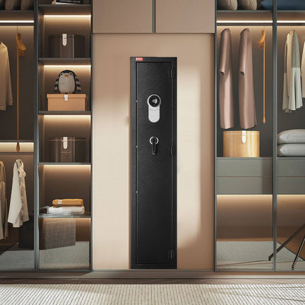 Gun Safe Cabinet, Fingerprint and Key Lock, 5 Rifles, LED