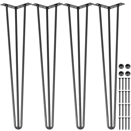 Hairpin Table Legs, 26 Inch Black, 3-Rod Set of 4
