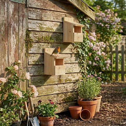 Half-Cave Nest Box Set of 2 for Niche Nesters, Untreated Fir Wood