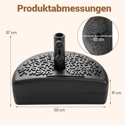 Pusapaļa lietussarga pamatne, piepildāma, 17 l/25 kg ietilpība