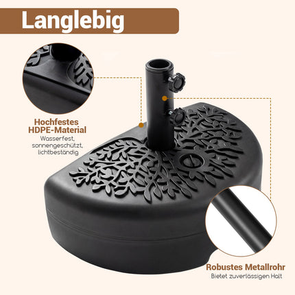 Pusapaļa lietussarga pamatne, piepildāma, 17 l/25 kg ietilpība
