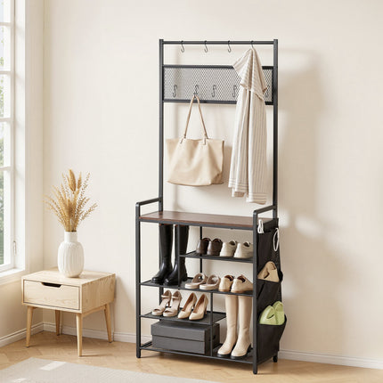 Hall Tree Coat Rack With 4-Tier Shoe Rack, 1800 mm