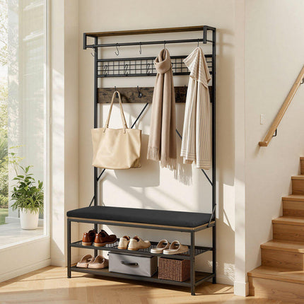 Hall Tree Coat Rack With Shoe Bench, 72 in Steel Frame