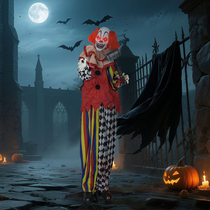 Helovīna animatroniskais klauns, 173 cm, gaismās acis