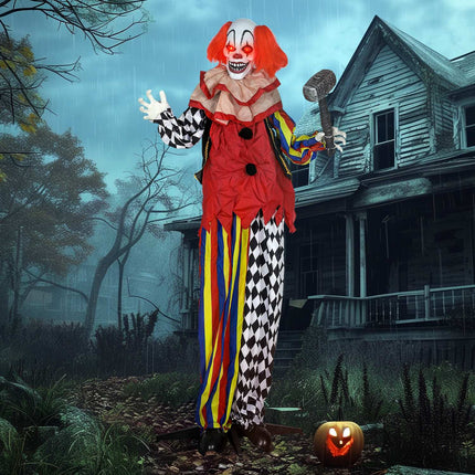 Helovīna animatroniskais klauns, 173 cm, gaismās acis