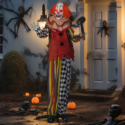 Helovīna animatroniskais klauns, 173 cm, gaismās acis