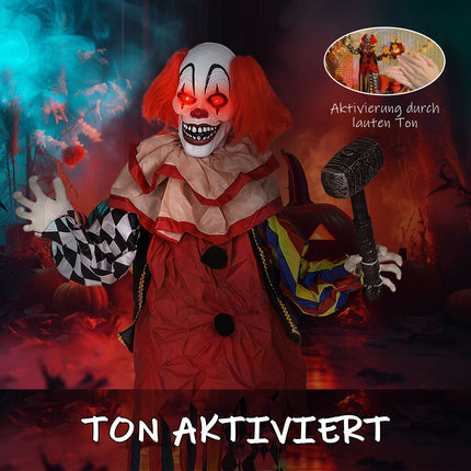 Helovīna animatroniskais klauns, 173 cm, gaismās acis