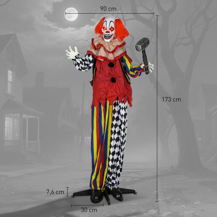 Helovīna animatroniskais klauns, 173 cm, gaismās acis
