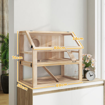 Hamster Cage, 3-Level Wooden with Toys, 80x50x76 cm