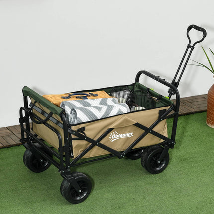 Folding handcart with handle, 100 kg capacity - Khaki