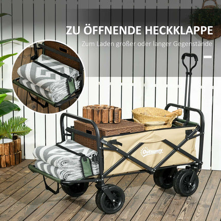 Folding handcart with handle, 100 kg capacity - Khaki