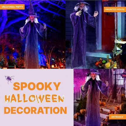 Hanging Animated Witch with Pre-Recorded Phrases, Halloween Decoration, Purple