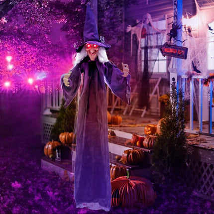 Hanging Animated Witch with Pre-Recorded Phrases, Halloween Decoration, Purple