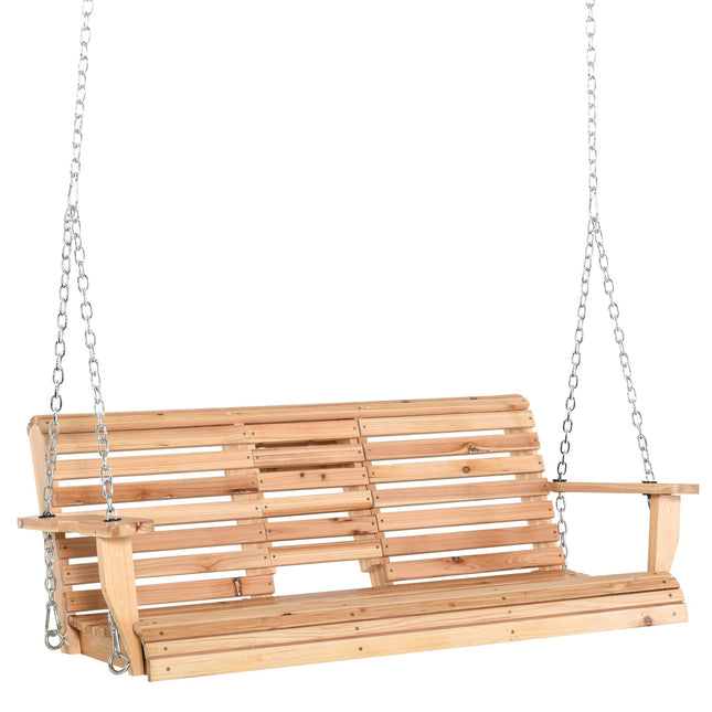 Piekarināms dārza šūpoles sols ar saliekamu kafijas galdiņu un krūzīšu turētāju, egles koks, 2-3 personām, 150x75x53cm, dabīgs