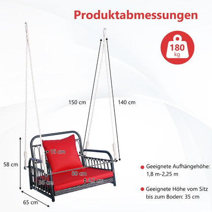 Piekarināms krēsls, terases šūpoles, var izturēt svaru līdz 180 kg, piekarināms sēdeklis ar sēdekļa un muguras spilveniem 80 x 65 x 58 cm