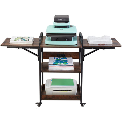 Heat Press Table With Charging Station, 3-Tier, Wheels