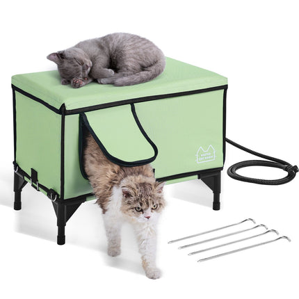 Heated Cat House, Elevated Waterproof with Timer, Large