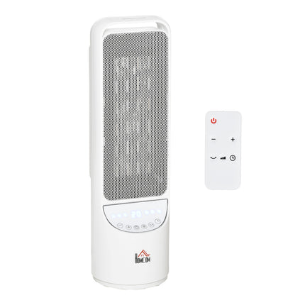 Sildītājs, ventilators, 2000 W, elektriskais sildītājs, keramikas apkures tornis, tālvadības pults, 12 stundu taimeris, svārstveida sildītājs, plastmasa, balta, Ø15,1 x 50,9 Hcm
