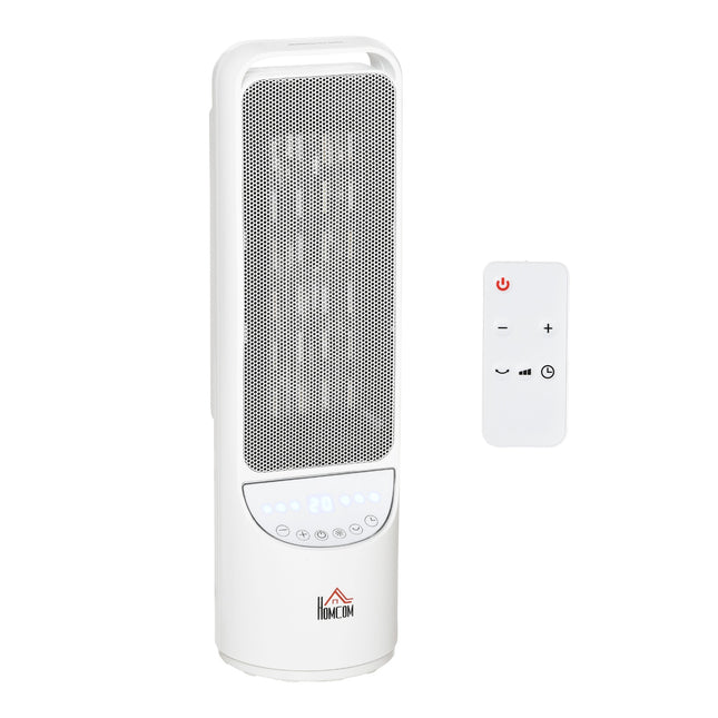 Sildītājs, ventilators, 2000 W, elektriskais sildītājs, keramikas apkures tornis, tālvadības pults, 12 stundu taimeris, svārstveida sildītājs, plastmasa, balta, Ø15,1 x 50,9 Hcm