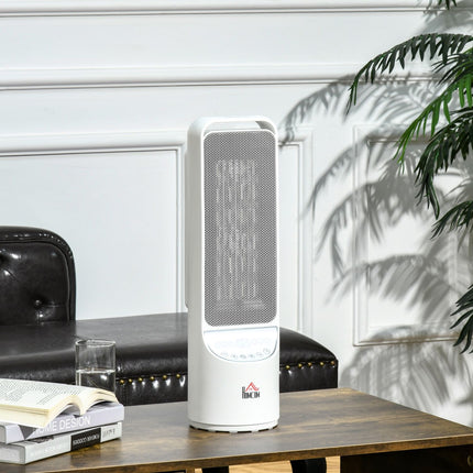 Sildītājs, ventilators, 2000 W, elektriskais sildītājs, keramikas apkures tornis, tālvadības pults, 12 stundu taimeris, svārstveida sildītājs, plastmasa, balta, Ø15,1 x 50,9 Hcm