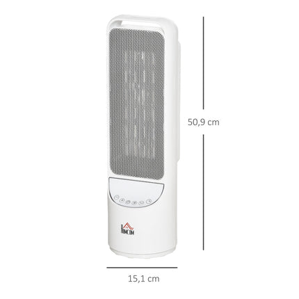 Sildītājs, ventilators, 2000 W, elektriskais sildītājs, keramikas apkures tornis, tālvadības pults, 12 stundu taimeris, svārstveida sildītājs, plastmasa, balta, Ø15,1 x 50,9 Hcm