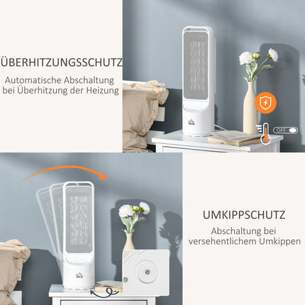 Sildītājs, ventilators, 2000 W, elektriskais sildītājs, keramikas apkures tornis, tālvadības pults, 12 stundu taimeris, svārstveida sildītājs, plastmasa, balta, Ø15,1 x 50,9 Hcm