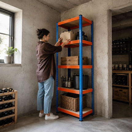 Heavy-Duty Metal Shelving Unit with 5 Adjustable Shelves, 875 kg, Blue-Orange