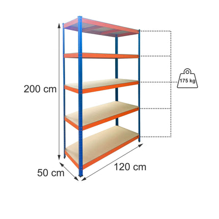 Heavy-Duty Metal Shelving Unit with 5 Adjustable Shelves, 875 kg, Blue-Orange