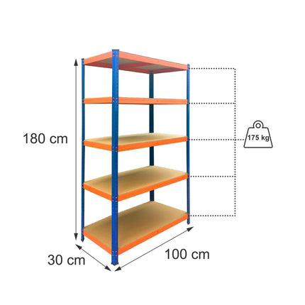 Heavy-Duty Metal Shelving Unit with 5 Adjustable Shelves, 875 kg, Blue-Orange