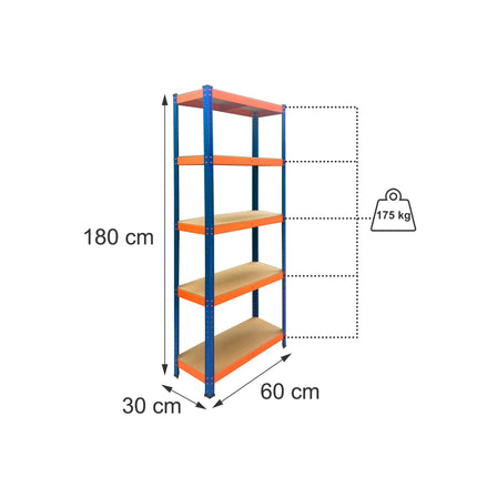 Heavy-Duty Metal Shelving Unit with 5 Adjustable Shelves, 875 kg, Blue-Orange