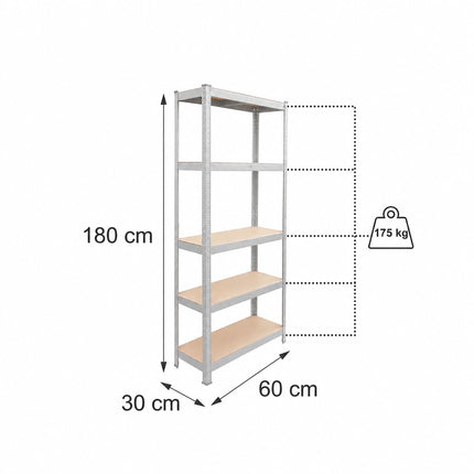 Heavy-Duty Shelving Unit with 5 Adjustable Tiers, 175 kg per Tier, Grey