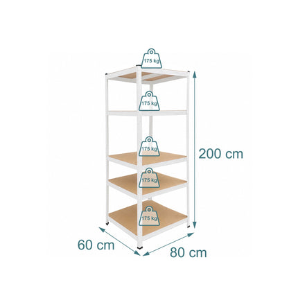 Heavy-Duty Steel Shelving Unit with 5 Adjustable Shelves, White, 875 kg Load