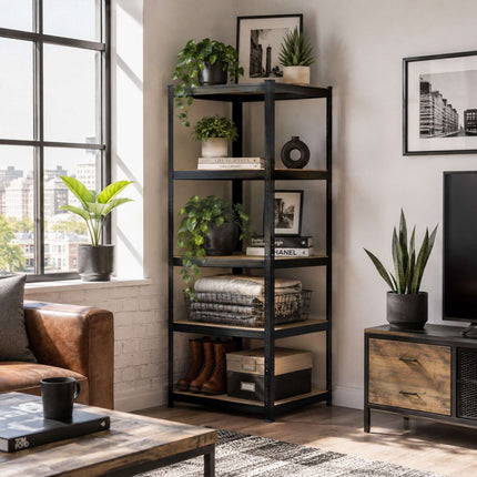 Heavy-Duty Steel Shelving Unit with 5 Adjustable Tiers, 175 kg per Tier, Black
