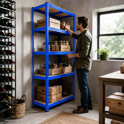 Heavy-Duty Steel Storage Rack with 5 Adjustable Shelves, 175 kg per Shelf, Blue