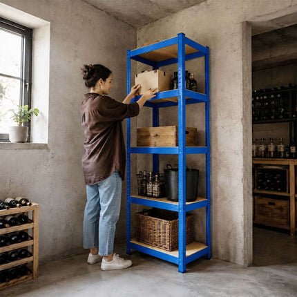 Heavy-Duty Steel Storage Rack with 5 Adjustable Shelves, 175 kg per Shelf, Blue
