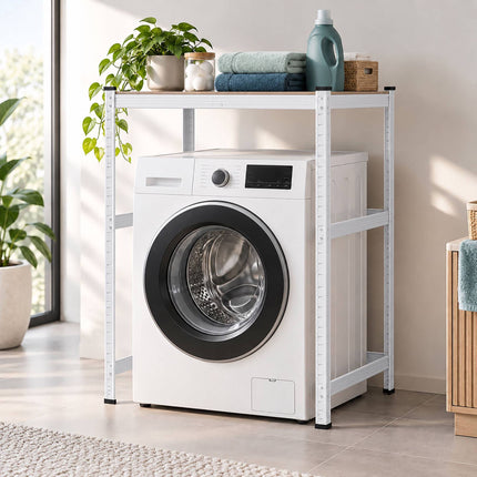 Heavy-Duty Washing Machine Shelf, Low Wide Steel Frame, White, 200 kg per Shelf