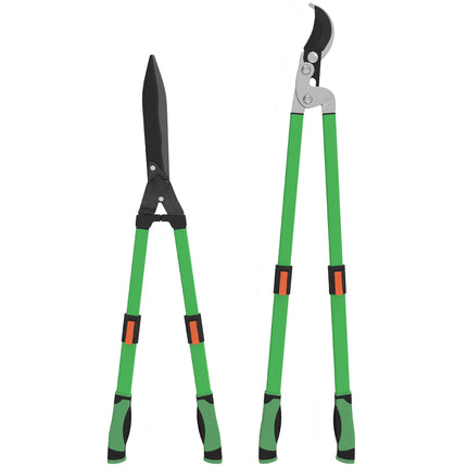Dzīvžogu šķēru komplekts, 2 daļas, dārza šķēres, asmens garums 90 cm, atzarošanas šķēres ar metāla asmeņiem, pagarināms rokturis