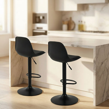 Height-Adjustable Swivel Bar Stools with Backrest, Set of 2, Black