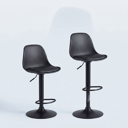 Height-Adjustable Swivel Bar Stools with Backrest, Set of 2, Black