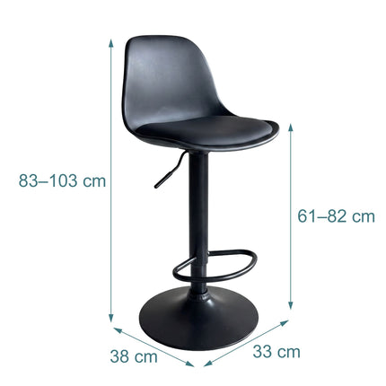Height-Adjustable Swivel Bar Stools with Backrest, Set of 2, Black