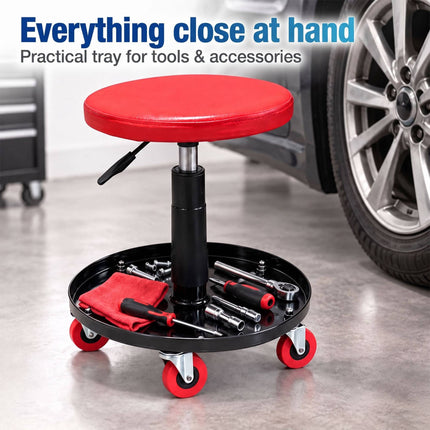 Height-Adjustable Workshop Stool with Tool Tray, 42–56 cm, Max 120 kg, Black