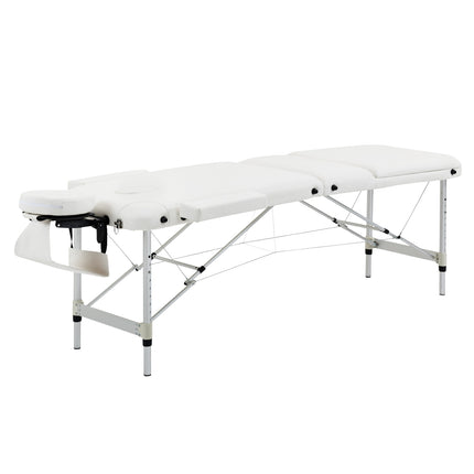 Salokāms masāžas galds, regulējams augstumā ar spilvenu salonam un spa, plastmasas un alumīnija, balts, 215 x 60 x 61-84 cm