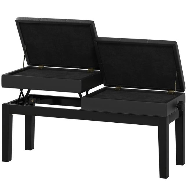 Augstumā regulējams klavieru sols ar uzglabāšanas vietu, klavieru sols ar kravnesību līdz 220 kg, mākslīgā āda, melns, 105 x 37 x 48-58 cm |
