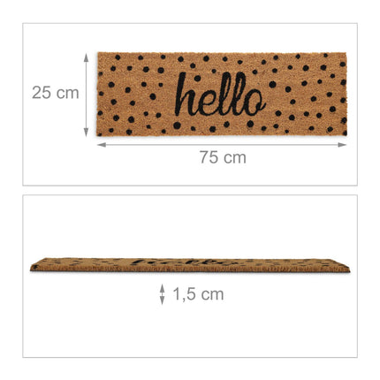 Kokosriekstu durvju paklājiņš ar punktiņiem "Hello Coconut"