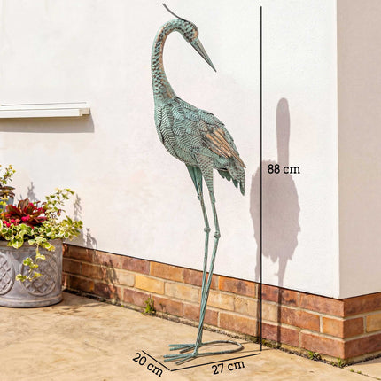 Gārņa dārza statuja, metāla, 88 cm, zaļa/bronza